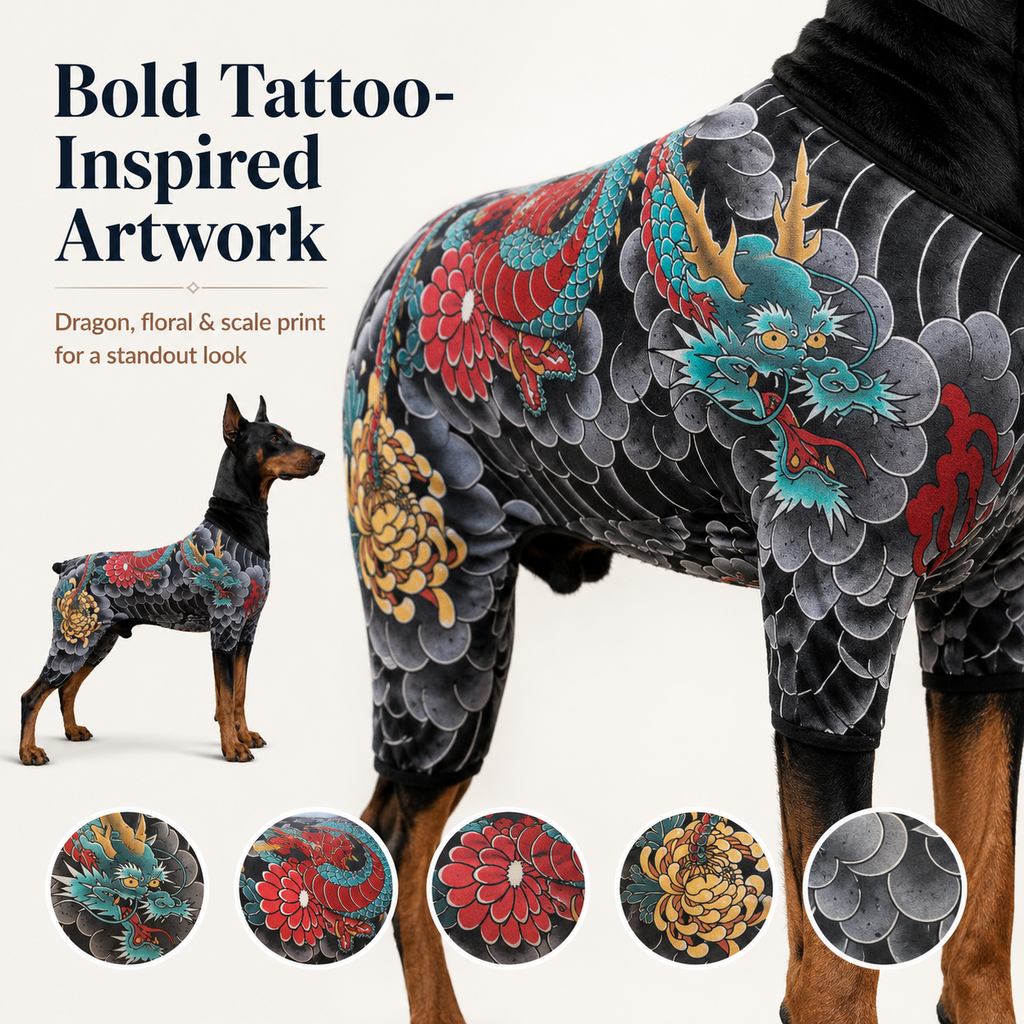 Tattoo Print Dog & Cat Bodysuit