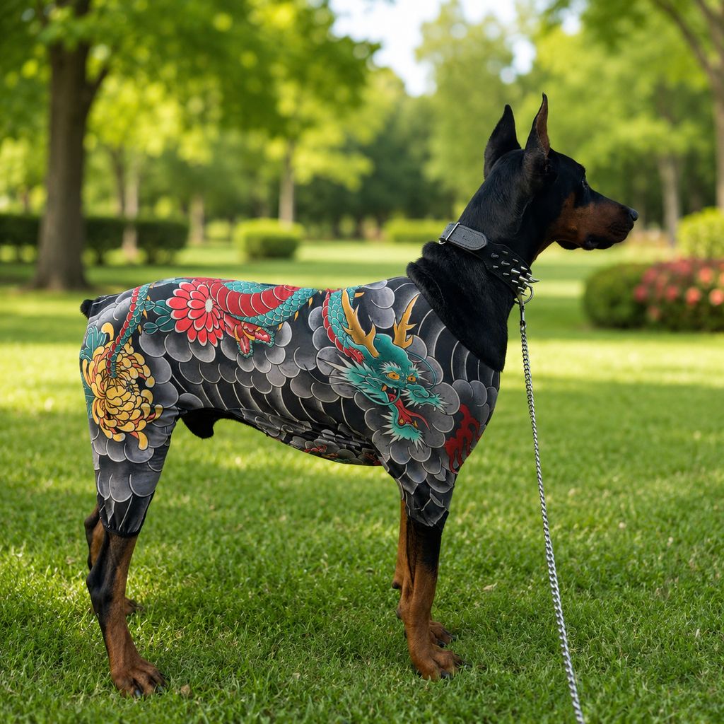 Tattoo Print Dog & Cat Bodysuit